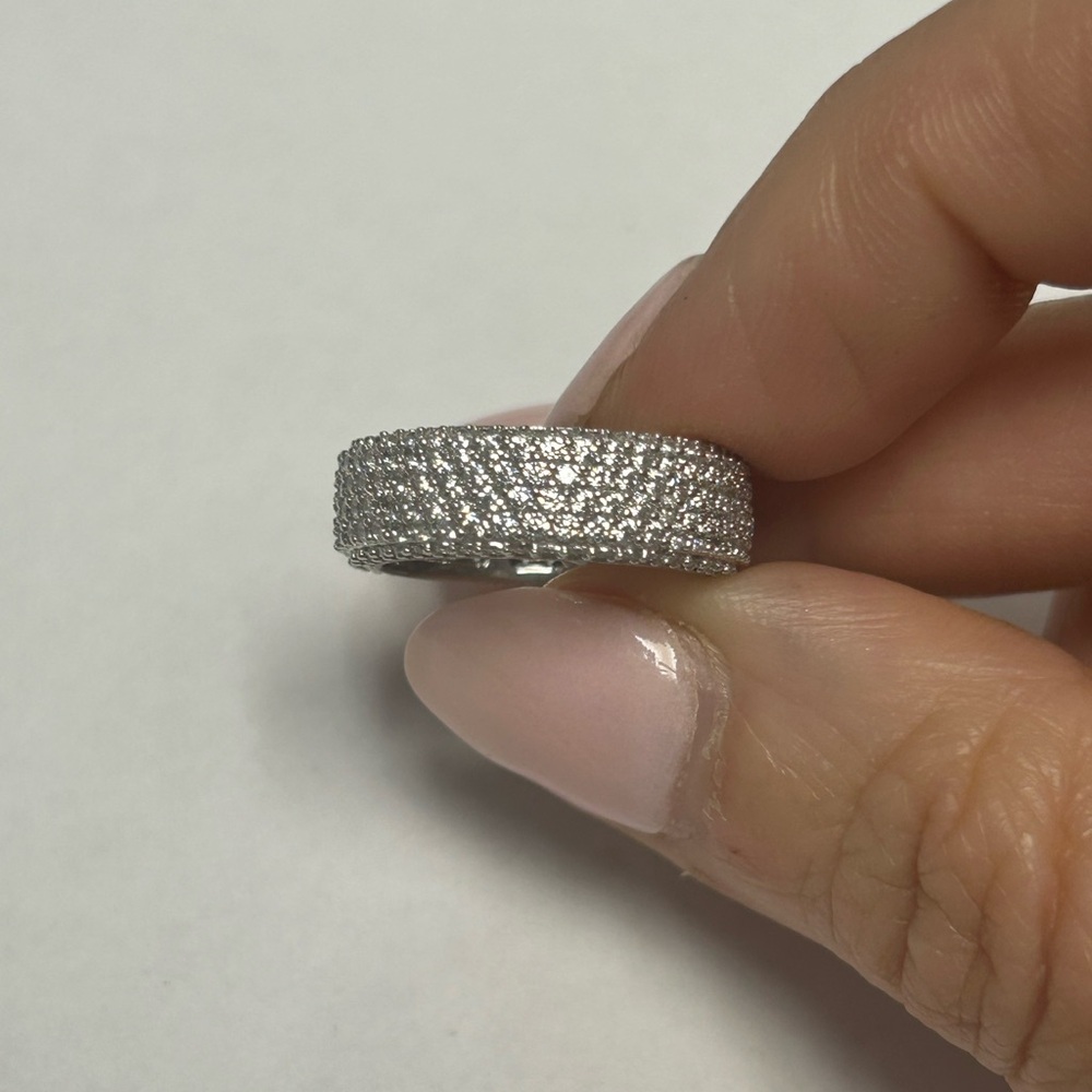 Suzy Levian Sterling Silver White CZ Pave Band Ring NWT